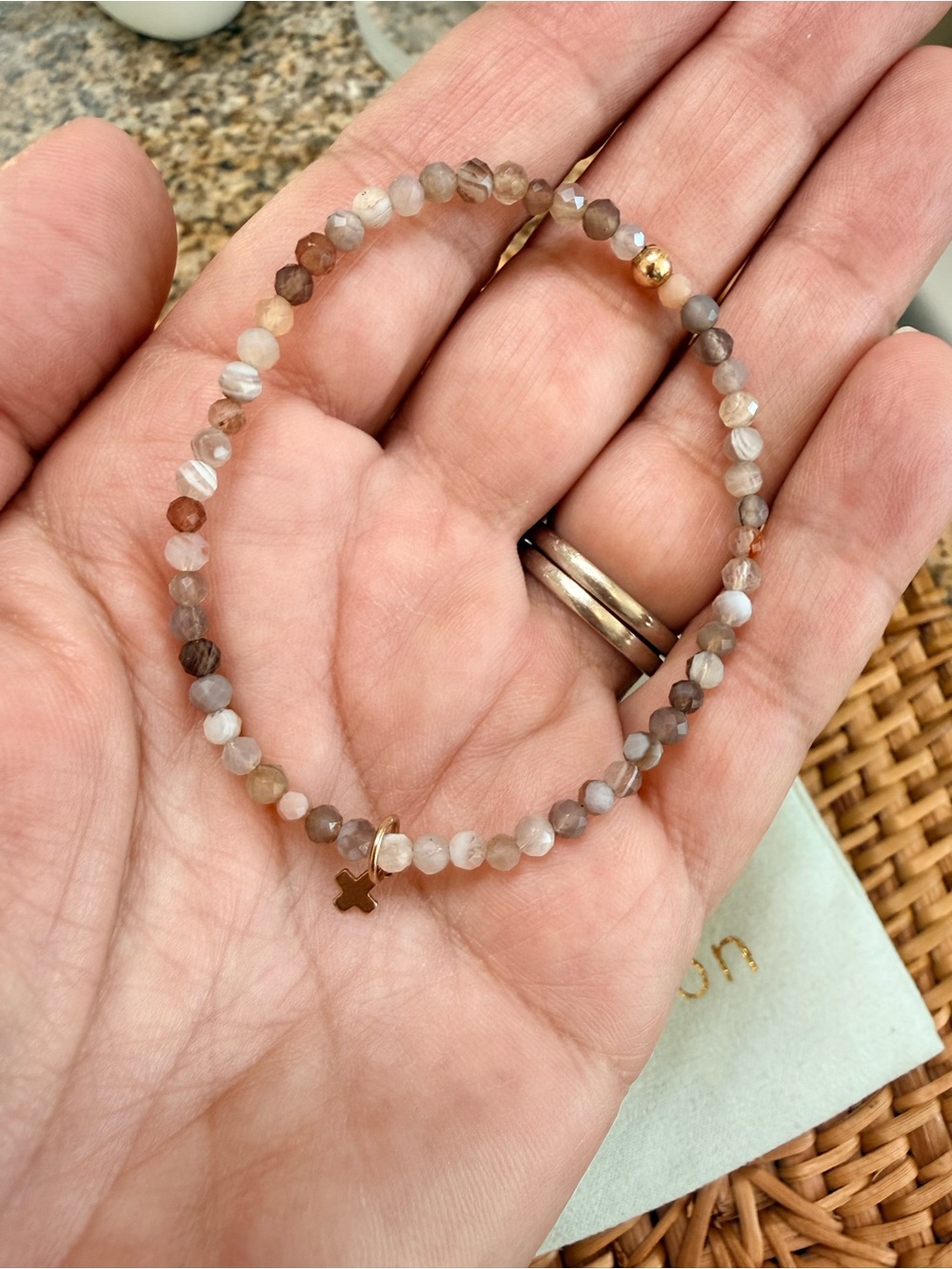 E Newton Gemstone 3mm Bead Bracelet w/ Cross (Botswana Agate)